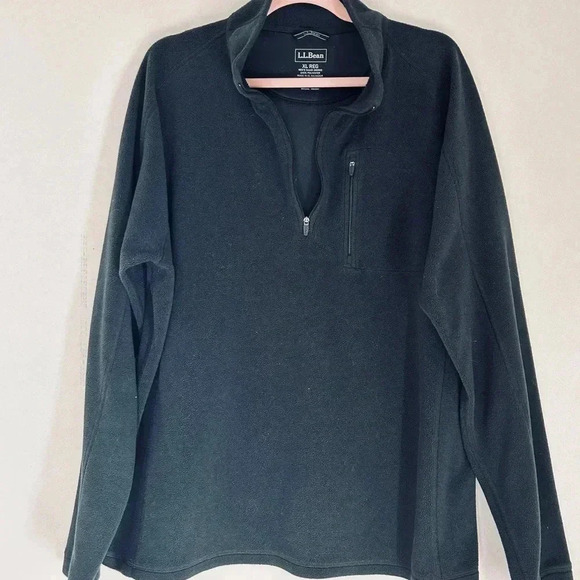 L.L. Bean Men's Black 1/4 Zip Fleece Sweater - Picture 1 of 4